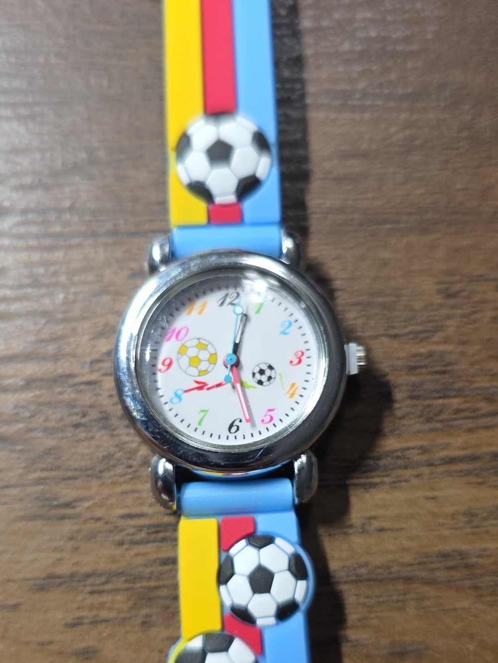Kids Soccer Silicone Watch - Blue, Yellow & Red